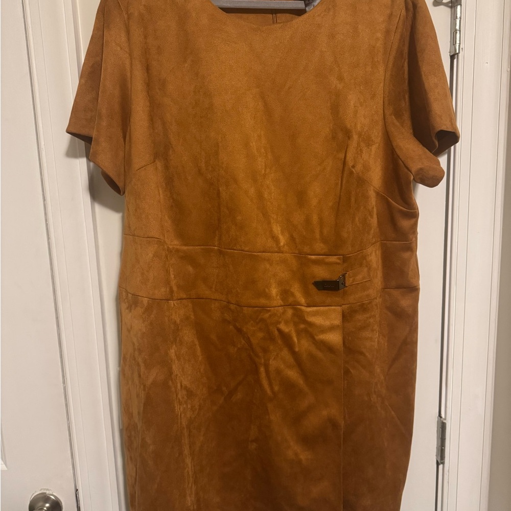 DKNY Faux-Suede Tan Shift Dress - Women's Dress